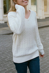 Ida Cotton Cable Knit V-Neck Sweater