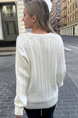 Ida Cotton Cable Knit V-Neck Sweater