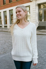 Ida Cotton Cable Knit V-Neck Sweater
