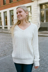 Ida Cotton Cable Knit V-Neck Sweater